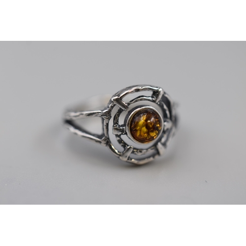 4 - Vintage Amber stoned Silver 925 Ring (Size K) Complete with Presentation Box