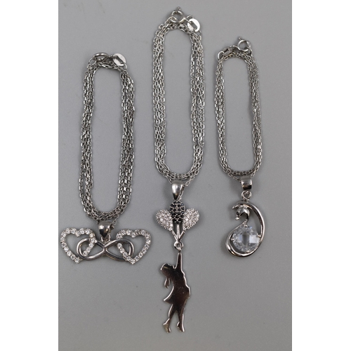 13 - Three New Silver 925 Necklaces, includes Infinity Heart Design and Balloon Girl