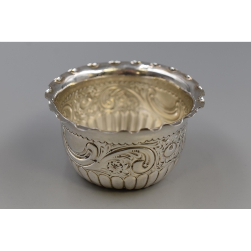 24 - Hallmarked Sheffield Silver Embossed Bowl with Half Fluted Sides, Circa 1894 (43 grams)