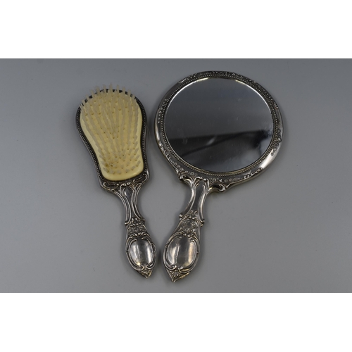 27 - Vintage Silver Plated Hand Brush and Mirror