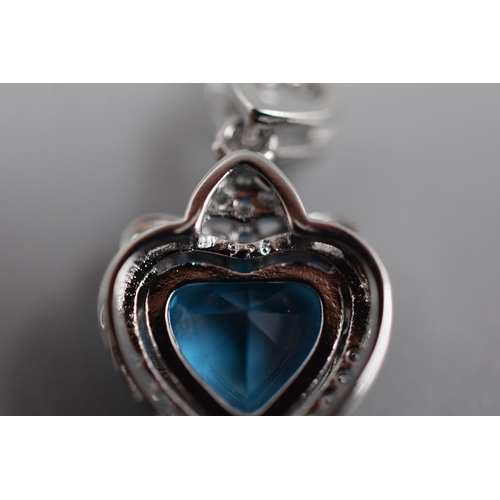 28 - Two 925. Silver Loveheart Pendant Necklaces, Includes Blue Stoned and Purple Stoned