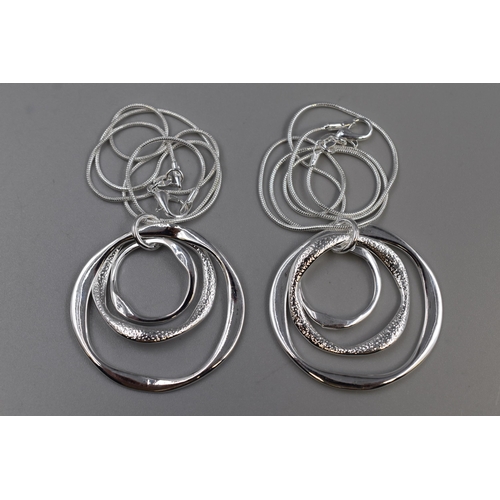 29 - Two 925. Silver Necklace Chains, With Concentric Circle Pendants