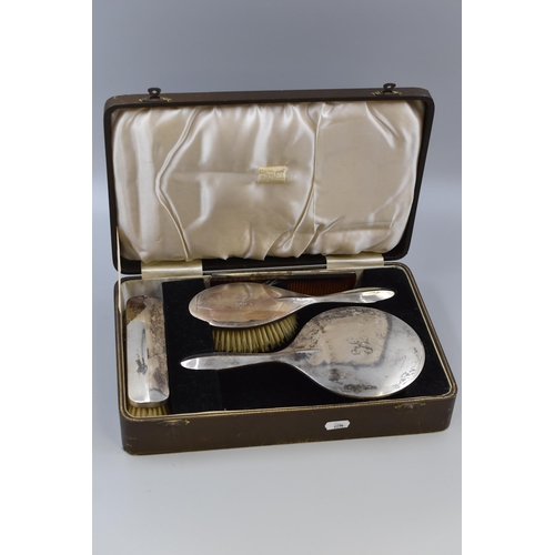 32 - Hallmarked Birmingham Silver 4 Piece Dressing Table Set complete with Presentation Case