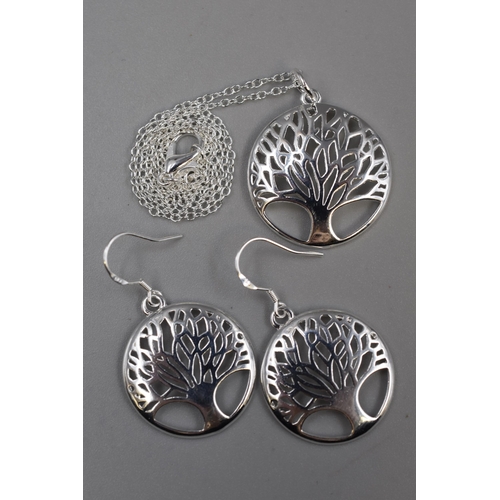 35 - A 925. Silver Tree of Life Pendant Necklace/Earring Set