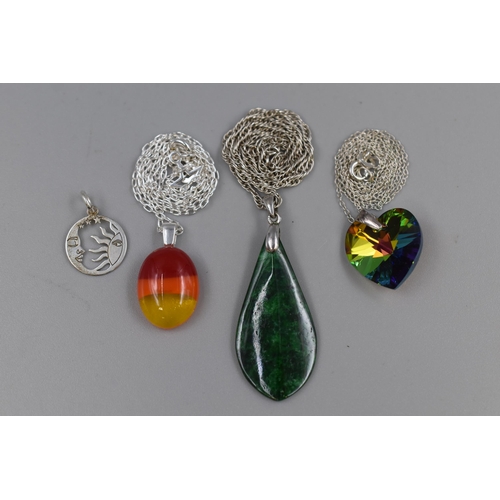 36 - Three 925. Silver Pendant Necklaces To Include Malachite, and Two Others