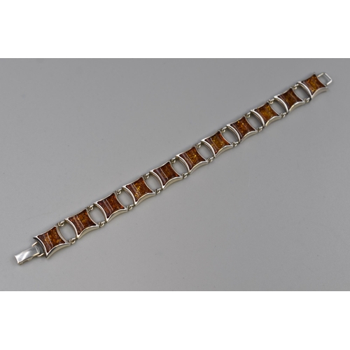 38 - Heavy Silver 925 Amber Stoned Bracelet Complete with Presentation Box