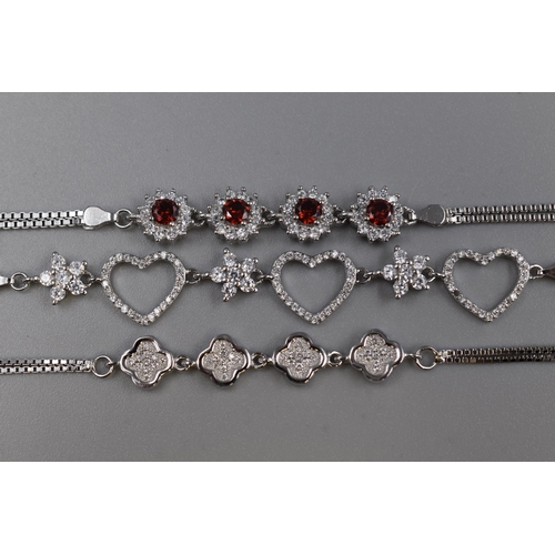 46 - Three New Silver 925 Diamante Bracelets, includes Red Stone Design and Heart Design