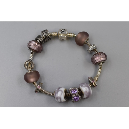 49 - Silver 925 Pandora Style Bracelet complete with charms