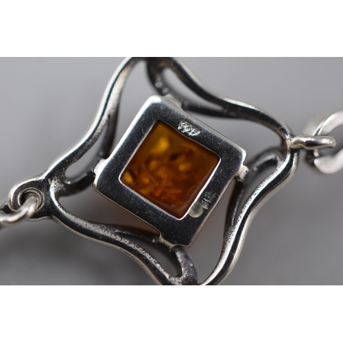 85 - Silver 925 Adjustable Amber Stoned Bracelet Complete with Presentation Box