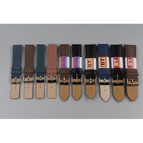 96 - Ten New Leather Watch Straps (16mm, 18mm, 20mm, 22mm, & 24mm)