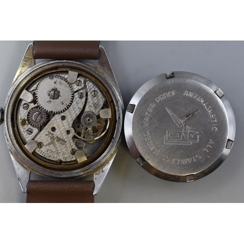 100 - Camy 17 Jewels Mechanical Watch Complete with Leather Strap (Working)