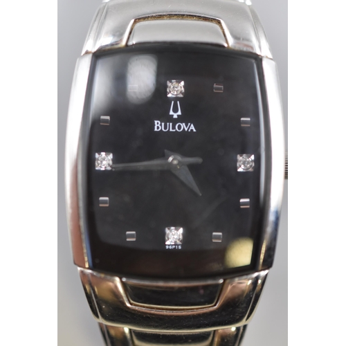 136 - A Ladies Bulova Quartz Watch With Stainless Steel Strap, Working