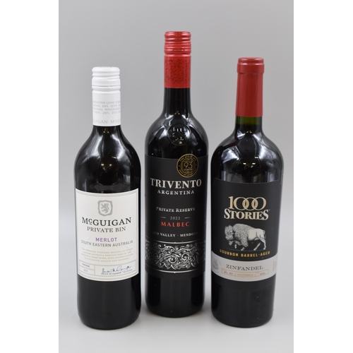 172 - Three Sealed 75cl Bottles of Red Wine including Trivento, 1000 Stories and McGuigan Merlot