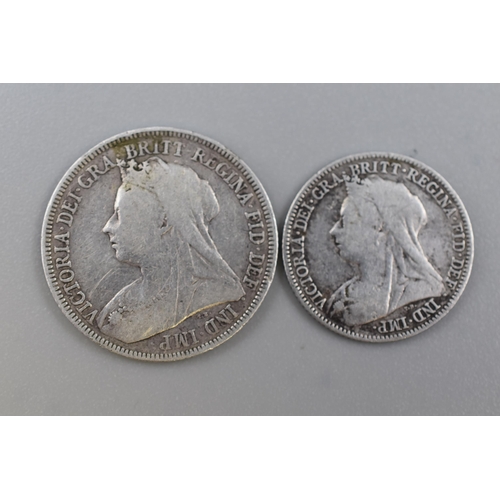 176 - Victoria Silver 1893 Shilling and a 1895 Sixpence