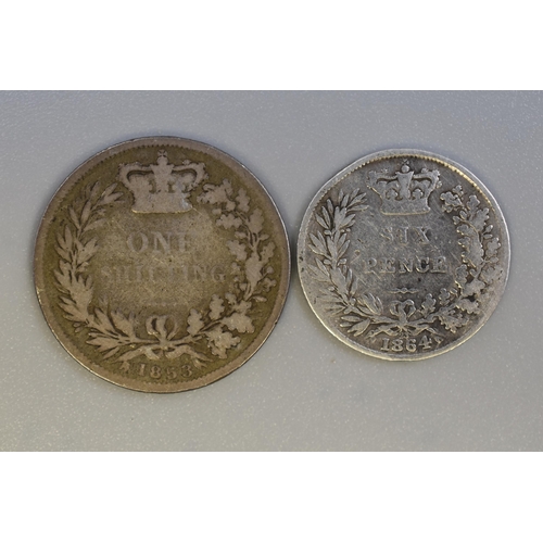 179 - Victoria Silver 1853 Shilling and a 1864 Sixpence