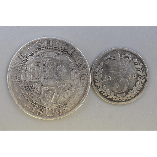 185 - Victoria Silver 1898 Shilling and a 1878 Three Pence