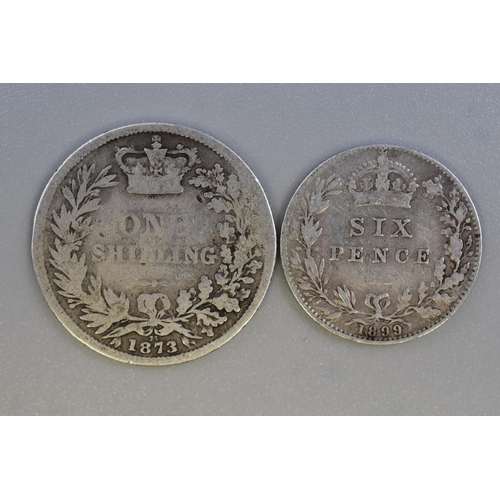 186 - Victoria Silver 1873 Shilling and a 1899 Sixpence