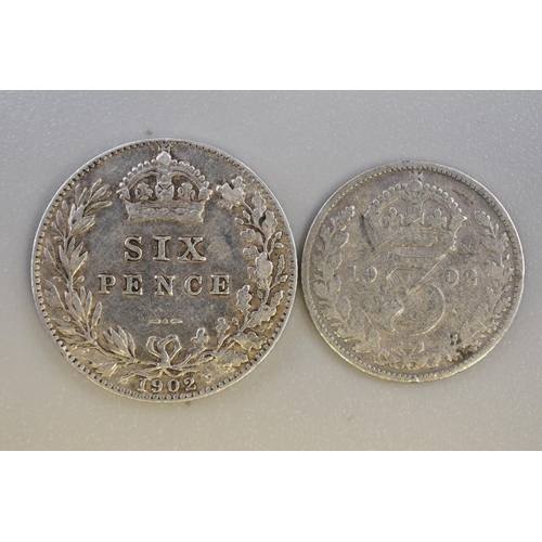 188 - Edward VII Silver 1902 Sixpence and a 1902 Three Pence