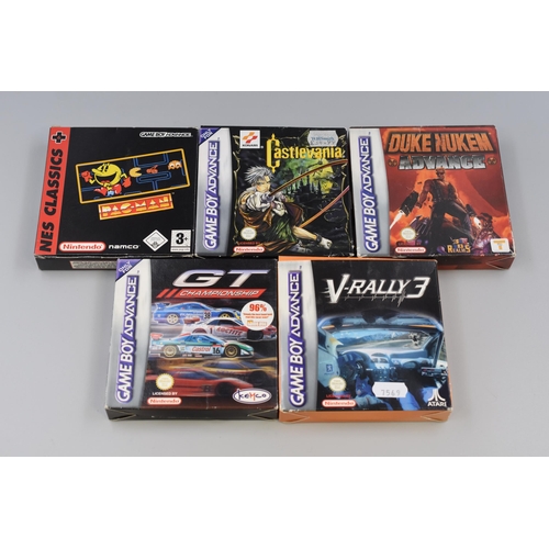 240 - Five Nintendo Boxed Gameboy Advance Games to Include, Castlevania, Duke Nukem, GT Championship, Pac-... 