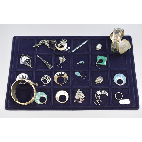 136 - Mixed Selection of Silver Jewellery Pieces, include Paua Shell, Enamelled Pieces and Mother of Pearl