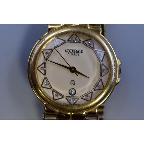 159 - An Accurate Quartz 22ct Gold Plated Watch, Working