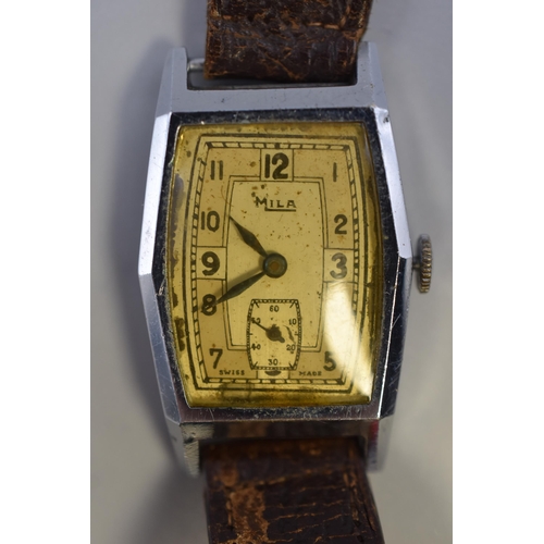 170 - Vintage Mila Art Deco Watch Complete with Leather Strap