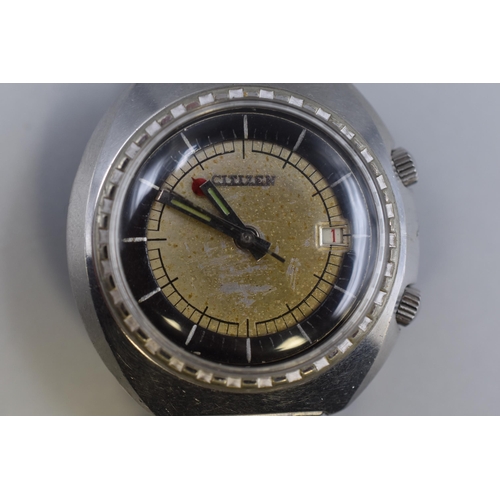 175 - Rare Vintage Gents Citizen Parawater Mechanical Watch with Alarm, With Original Strap (Working)