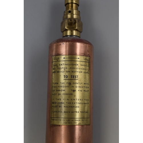 341 - Vintage copper and brass Redlam C.T.C fire extinguisher made in 1948, measures 15