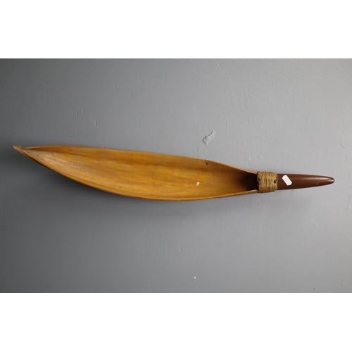 349 - Long Vintage Bamboo Serving Scoop Boat with Wooden Handle (29