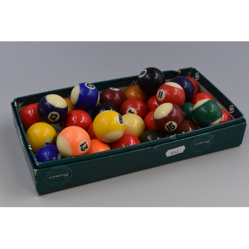 355 - A Set of Half Size American Pool Balls, With A Selection of Half Size Snooker Balls (Incomplete)