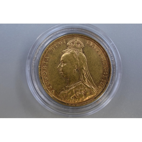 4 - Gold 22ct Victoria 1892 Full Sovereign Complete with Capsule and Case