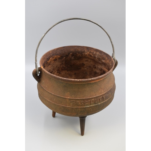 366 - Heavy Cast Metal Cauldron complete with Hooks and Chain (10” Dia)