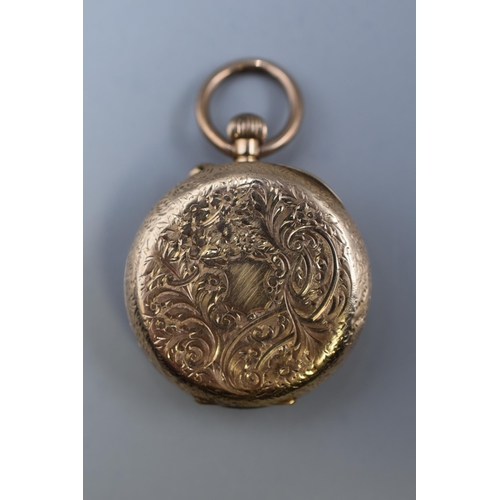 8 - An 14ct yellow gold open face pocket watch, the gilt face with black Roman numerals, the case back w... 
