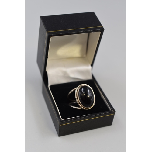14 - Silver 925 Onyx Stoned Ring (Size P) Complete with Presentation Box