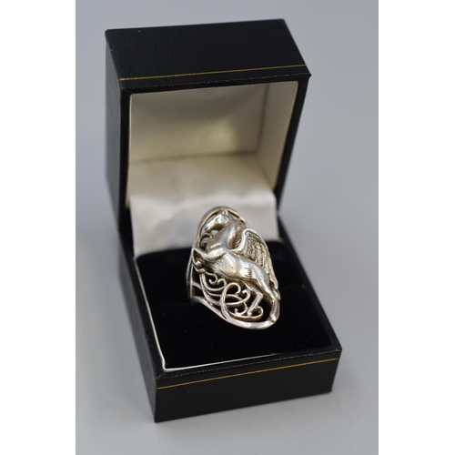 16 - Silver 925 Pegasus Ring (Size R) Complete with Presentation Box
