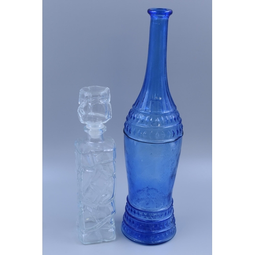 371 - Two items to include Mid Century Tall Blue Vintage Empoli Decanter (no stopper) and a Mid Century Cl... 