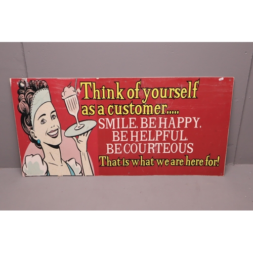 373 - Large Vintage Style Quirky Customer Relations Advice Plastic Backed Sign 48