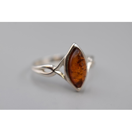 24 - Silver 925 Amber Stoned Ring (Size U-V). Complete in Presentation Box
