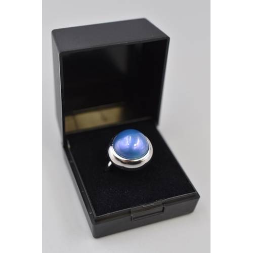 25 - Silver 925 Blue Stoned Ring (Size M). Complete in Presentation Box
