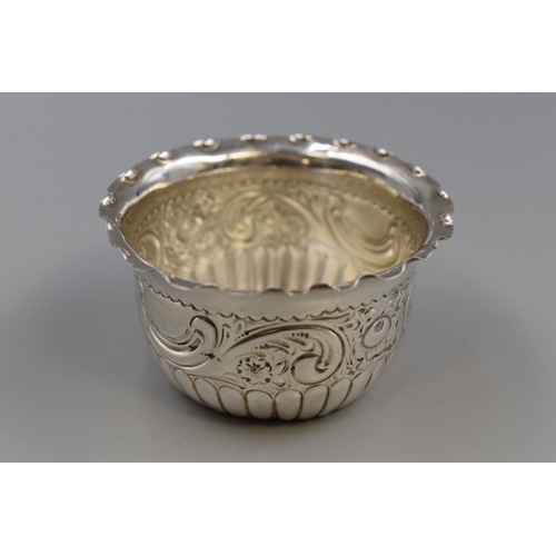 35 - Hallmarked Sheffield Silver Embossed Bowl with Half Fluted Sides, Circa 1894 (43 grams)