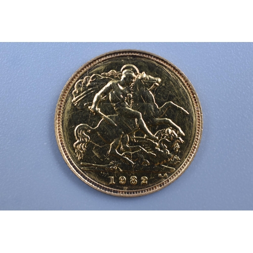 37 - Queen Elizabeth II 1982 22ct Gold George and the Dragon Half Sovereign Complete with Case