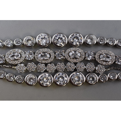 56 - Selection of Four Silver 925 Diamante Adjustable Bracelets