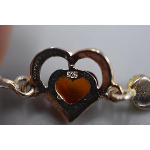 58 - Silver 925 Amber Stoned Bracelet with Heart Design