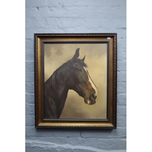 403 - Original Oil on Canvass of Horse in Framed Mount Signed to Bottom Right (29