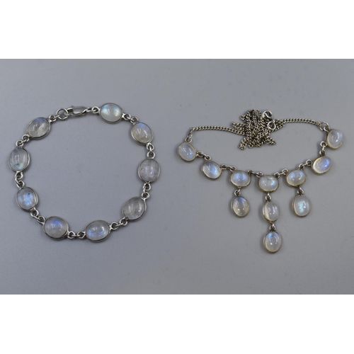 59 - Silver 925 Moonstone Necklace and Bracelet Set
