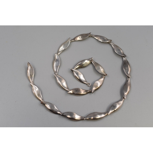 63 - Hallmarked Silver Necklace with Leaf Design (19”)