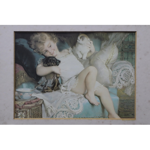 407 - Pair of Printed Framed and Glazed Printed Art 'Playmates' by Emile Munier and 'Old Playfellows' by B... 