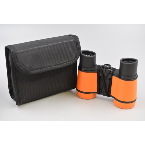 409 - Two New Boxed Orange Coloured 4x30 Childrens Binoculars