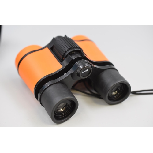 409 - Two New Boxed Orange Coloured 4x30 Childrens Binoculars