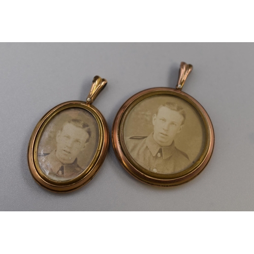 77 - Two Vintage Rolled Gold Photo Pendants (Largest Approx. 4cm Dia)
